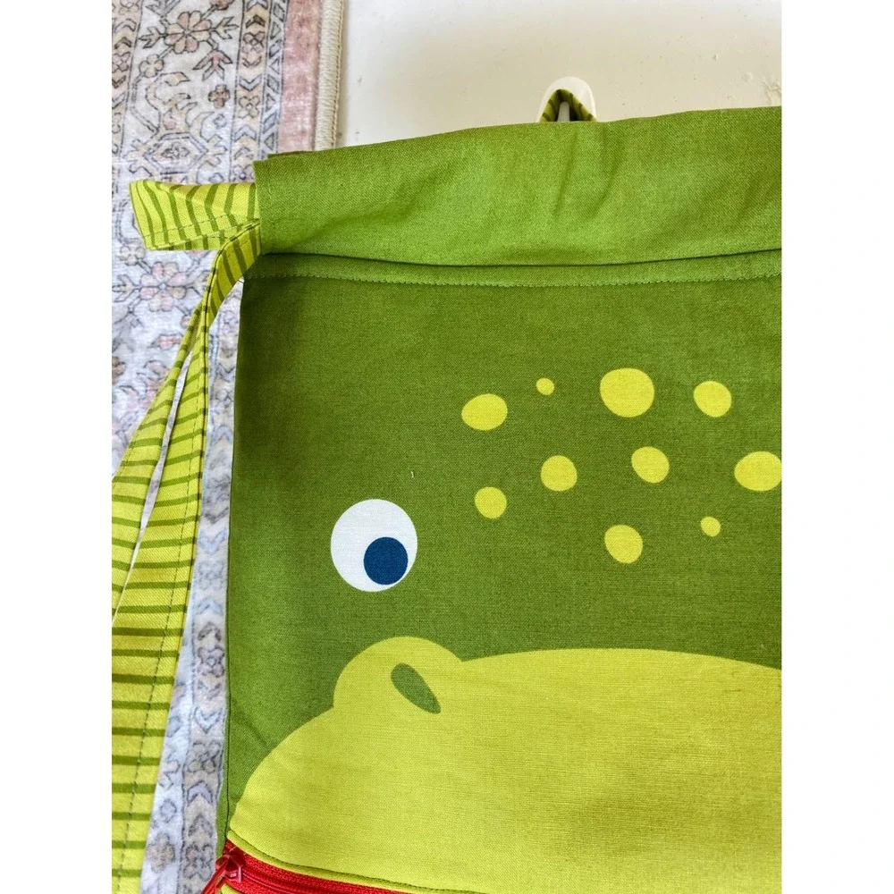 Dinosaur Drawstring Backpack Satchel Kids OS Green Excellent Graphic Canvas Bag